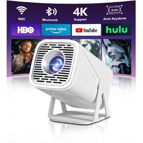 Mini Projector with WiFi and Bluetooth, 4k Support Full Hd 1080P Portable Outdoor Movie Projector with Android System & Built-in Apps, Smart Proyector for Bedroom, Phone and Movie Night in Kuwait