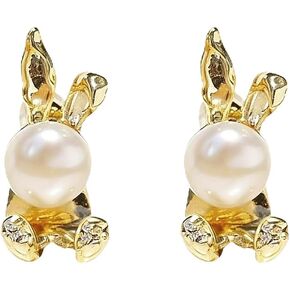 Easter Bunny Earrings for Women,Vintage Round Pearl Rabbit Studs Earrings,Gold Rabbit Front Back Stud Earrings,Minimalist Sweet Bunny Pet Small Earring,Jacket Earrings for Women Party Jewelry in Kuwait