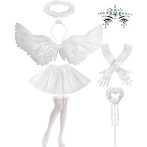 Angel Wings Women - Angel Costume Halo Headband Magic Wand Stockings Gloves Skirt and Stickers for Halloween in Kuwait
