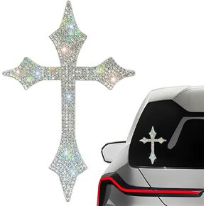Bling Cross Car Decal, Sparkly Rhinestone Christian Faith Decal Self-Adhesive Bumper Decoration, Waterproof Crystal Religious Cross Sticker for Car Window Laptop Luggage in Kuwait
