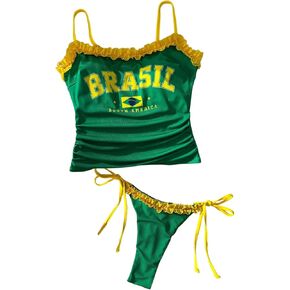 Verdusa Women's 2 Piece Brazil Flag Tankini Swimsuits Camisole Tops with Thong Bikini Set in Saudi Arabia