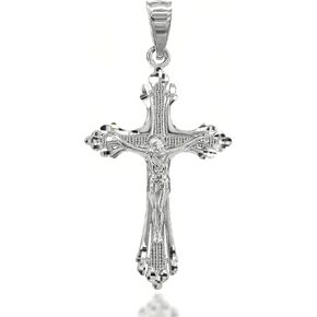 Fine Sterling Silver Sparkle-Cut Crucifix Cross Pendant in Kuwait
