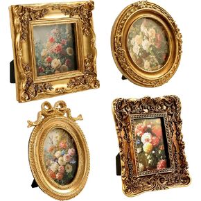مجموعة من 4 إطارات صور ذهبية عتيقة صغيرة عتيقة للتعليق على الحائط وعرض الطاولة، إطار صورة ذهبي مزخرف صغير لديكور المنزل الفني (5.7 بوصة × 4.7 بوصة، 5.5 بوصة × 5.5 بوصة، 3.7 بوصة × 5.3 بوصة، 6.3 بوصة × 6.3 بوصة) in Kuwait