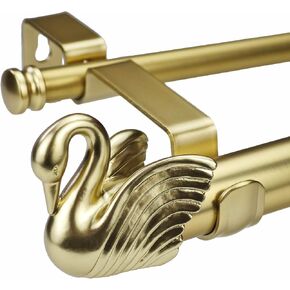 1-1/8 Inch Diameter Brushed Gold Curtain Rods with Swan Finial, 72-144'' Telescoping Double Curtain Rods for window width 68-140 inch, 1 pack in Kuwait