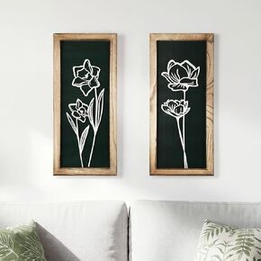 3D Floral Wall Art with 7''×16'' Botanical Textured Framed Artwork Decor Wall Art for Living Room Bedroom Office Bathroom Decor Wall Modern Boho Farmhouse Decor Wooden Ready to Hang (Set of 2) in Saudi Arabia