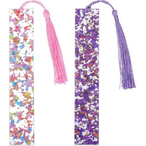 2 Pcs Book Marks for Reading Kids, Pink & Purple Acrylic Girly Bookmarks for Girls Cute Bookmarks with Tassels, Perfect for Reading, Gifts for Book Lovers in Kuwait