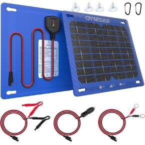 شاحن وصيانة الطاقة الشمسية 12 فولت 7.5 وات من OYMSAE - شاحن بطارية مقاوم للماء مع وحدة تحكم ذكية لسيارة قارب RV شاحنة بحرية - يتضمن قابس السجائر ومشابك التمساح in Kuwait