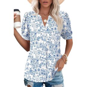 بلوزات Kistore النسائية بأكمام قصيرة، بلوزات عمل كاجوال أنيقة ورقبة على شكل حرف V، قمصان مكتب علوية من الشيفون in Kuwait