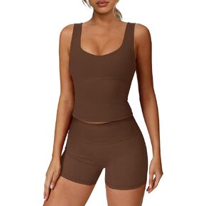 Alaroo مجموعات تجريب للنساء 2 قطعة U الرقبة المحاصيل الأعلى تانك الأعلى عالية الخصر السراويل الرياضية الصالة الرياضية اليوغا ملابس أكتيفيوير in Kuwait