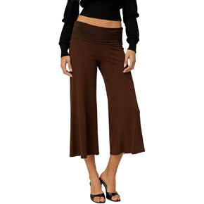 Muineobuka Women Foldover Capri Pants High Rise Flowy Gaucho Pants Yoga Cropped Trouser Folding Palazzo Culotte Lounge Bottom in Kuwait