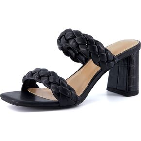 CUSHIONAIRE Irine Chunky Heels for Women, Braided Block Heel Sandals with Square Toe and Memory Foam in Kuwait