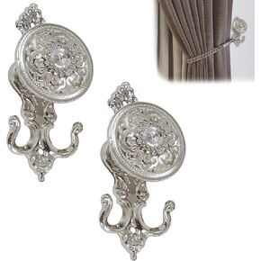 2 حزمة من خطافات ستائر عتيقة، ستائر كريستالية مثبتة على الحائط، حوامل ستائر شرابة معدنية للستائر الثقيلة، أجهزة معالجة النوافذ المزخرفة الرجعية لغرفة المعيشة وغرفة النوم (ذهبي) in Kuwait