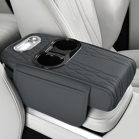 wuyaoyao Car Center Console Armrest Pillow, 13.78"×7.48"×2.56" Leather Arm Rest Cover for Cars, Memory Foam Auto Armrest Cushion Pad with Pocket, Cup Holder & Tissue Box, Car Accessories (Wine Red) in Kuwait