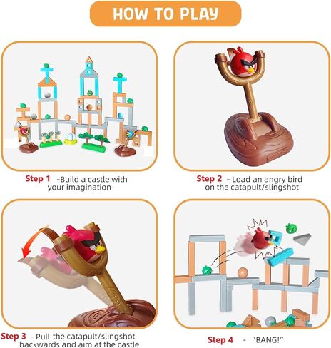 مجموعات ألعاب Angry Birds المرخصة حديثًا من Build N 'Launch مجموعة مكعبات البناء مجموعات مكعبات بناء Pig City Strike 2 Takedown Space Planet Game Catapult Slingshot صندوق هدايا 97 قطعة in Kuwait