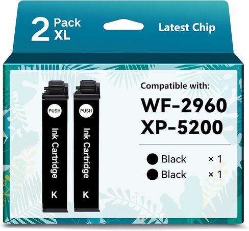 استبدال خراطيش الحبر 222XL المعاد تصنيعها لخراطيش الحبر Epson 222XL Combo Pack T222 XL لطابعة Expression Home XP-5200 Workforce WF-2960 (2 أسود) in Kuwait