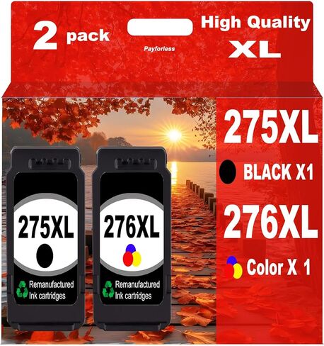 PayForLess 275XL 276XL بديل لخراطيش الحبر Canon 275 و276 حزمة كومبو PG275XL CL276XL لحبر الطابعة PIXMA TR4720 TS3522 TS3500 TR4700 TR4722 TS3720 (لون أسود، عبوتان) in Kuwait