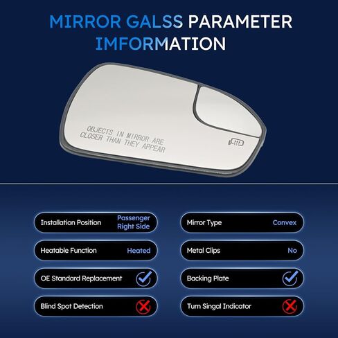 Passenger Right Side Heated Mirror Glass Compatible With Ford Fusion 2013 2014 2015 2016 2017 2018 2019 2020 Ds7Z17K707F Exterior Right View Convex Mirror With Blind Spot in Kuwait