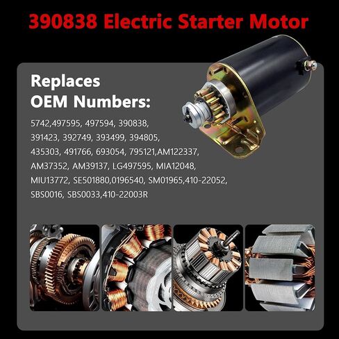 Starter Motor for Briggs & Stratton 7HP-22HP Engines 1972-2002 Replaces OE#390838, 391423, 392749, 394805, 491766, 497594, 497595, AM122337, AM37352, AM39137, LG497595 in Kuwait