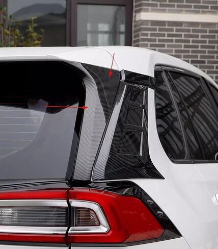 ملحقات السيارة مناسبة لسيارة Toyota RAV4 2019-2025 الخارجية ABS الخلفي سبويلر الجناح الجانبي المشطوف عتبة النافذة عمود صب غطاء الكسوة (ألياف الكربون) قطعتان in Kuwait