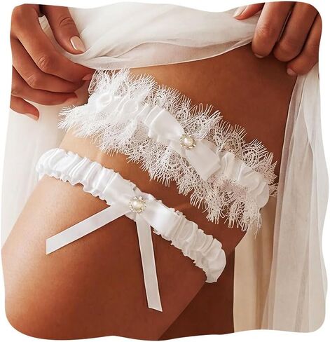 Bridal Garter White Lace Garters for Bride Bow Wedding Garter Set for Women（2 pcs） in Kuwait