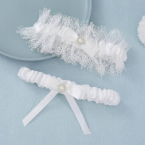 Bridal Garter White Lace Garters for Bride Bow Wedding Garter Set for Women（2 pcs） in Kuwait
