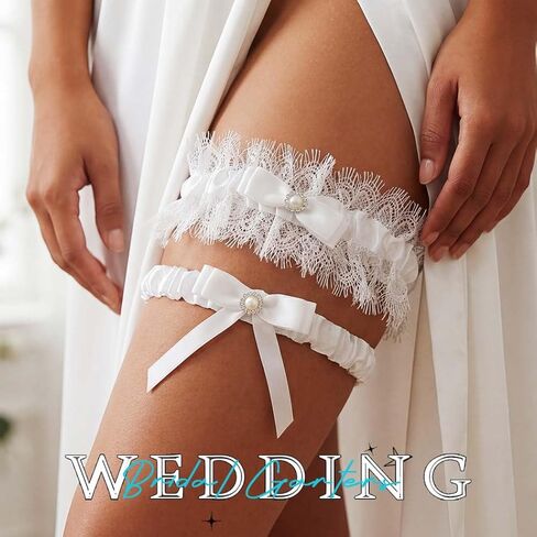Bridal Garter White Lace Garters for Bride Bow Wedding Garter Set for Women（2 pcs） in Kuwait