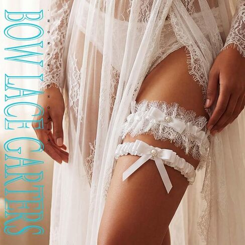 Bridal Garter White Lace Garters for Bride Bow Wedding Garter Set for Women（2 pcs） in Kuwait