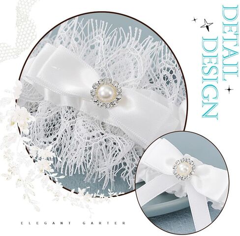 Bridal Garter White Lace Garters for Bride Bow Wedding Garter Set for Women（2 pcs） in Kuwait