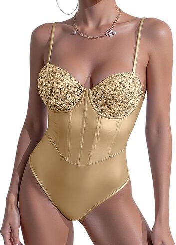Women's Sheer Bustier Corset Bodysuit Spaghetti Strap Sleeveless Cami Bodysuit Tops Sexy V Neck Teddy Underwire in Saudi Arabia