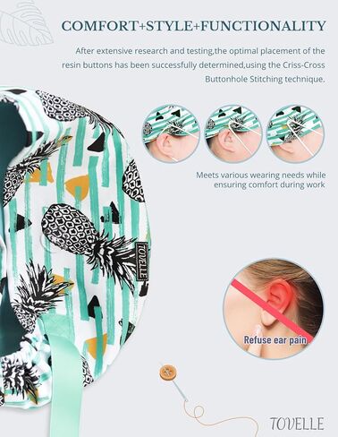 Tropical Pattern Scrub Caps for Women and Men with Buttons, Pineapple Surgical Tech Head Cover, Adjustable Euro Style Scrub Hat for Long or Short Hair in Kuwait