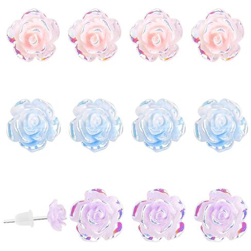 6 Pairs Plastic Earrings for Sensitive Ears, Gradient Glitter Rose Earrings Women's Flower Stud Plastic Post Earring Floral Studs for Sensitive Ears in Saudi Arabia