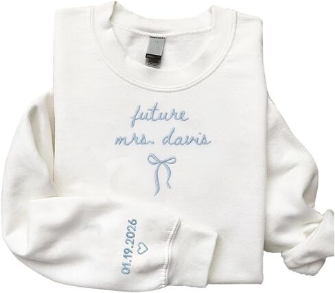 Luxury Custom Embroidered Future Mrs Sweatshirt Hoodies, Bride Sweatshirt, Personalized Date on Sleeve, Bide To Be Gifts, Wedding Engagement Gift, Mr & Mrs 3 in Kuwait