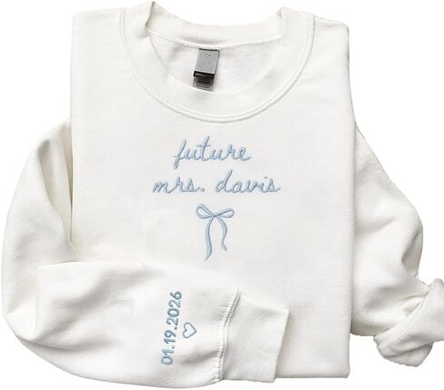 Luxury Custom Embroidered Future Mrs Sweatshirt Hoodies, Bride Sweatshirt, Personalized Date on Sleeve, Bide To Be Gifts, Wedding Engagement Gift, Mr & Mrs 3 in Kuwait