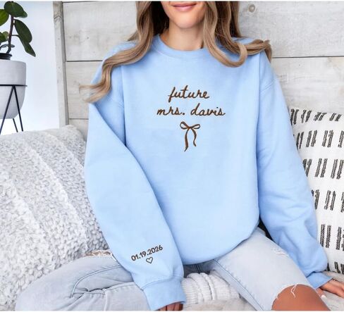Luxury Custom Embroidered Future Mrs Sweatshirt Hoodies, Bride Sweatshirt, Personalized Date on Sleeve, Bide To Be Gifts, Wedding Engagement Gift, Mr & Mrs 3 in Kuwait