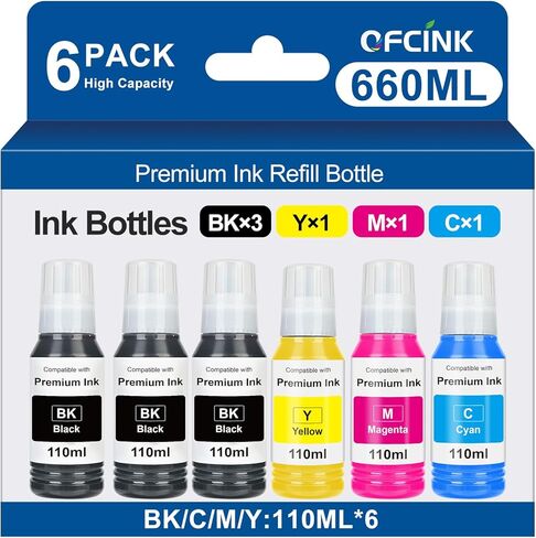 Replacement for Epson 502 522 High Capacity (6 Bottles) Ink Refill Bottles Replacement for Epson 502 522 Ink Use for EcoTank ET-3760 ET2760 ET2750 ET-4760 ET-2850 ET-15000 ST-4000 ST-2000 in Kuwait