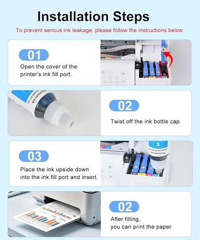 Replacement for Epson 502 522 High Capacity (6 Bottles) Ink Refill Bottles Replacement for Epson 502 522 Ink Use for EcoTank ET-3760 ET2760 ET2750 ET-4760 ET-2850 ET-15000 ST-4000 ST-2000 in Kuwait