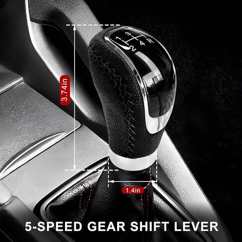5 Speed Shift Knob, Weighted Leather Car Manual Gear Stick Shifting Handle with Adapters, Universal Manual Transmission Shifter Lever Replacement for Cars Trucks SUVs (Black) in Saudi Arabia