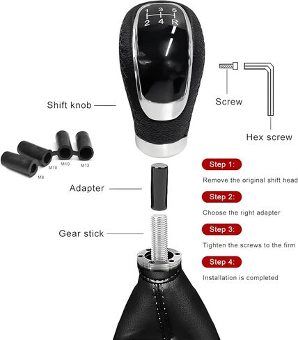 5 Speed Shift Knob, Weighted Leather Car Manual Gear Stick Shifting Handle with Adapters, Universal Manual Transmission Shifter Lever Replacement for Cars Trucks SUVs (Black) in Saudi Arabia