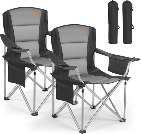 VEVOR Camping Folding Chair, Portable Heavy Duty Outdoor Quad Lumbar Back Padded with Side Pockets, Cup Holder and Cooler Bag for Beach, Lawn, Picnic, Fishing, Backpacking, Black in Saudi Arabia