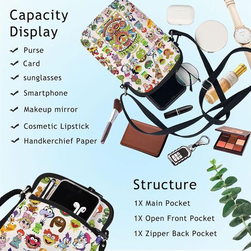 BWWKTOP Kermit Frog & Piggy Crossbody Bag Fozzie Bear Fans Gift Gonzo & Rowlf the Dog Shoulder Bag Kermit Frog Merchanddise in Saudi Arabia