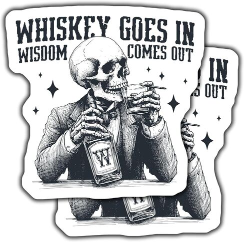 ملصق Whisky Goes in Wisdom Comes Out، ملصق ويسكي مضحك، ملصق شرب جمجمة، هدية لمحبي الويسكي، ملصق فكاهي - ملصق مقاس 5 بوصات - عبوتان - CCSTICKER01073 in Kuwait