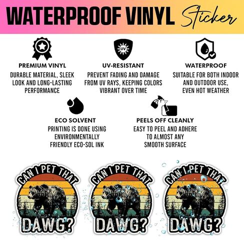 VOTANTA (3 Pcs, 3 inch) - Can I Pet That Dawg Sticker, Funny Black Bear Dat Dawg Stickers, Humor Sarcastic Quote Camping Hiking Decal Animal Lover Gifts Decoration for Laptops, Phones, Water Bottles in Saudi Arabia