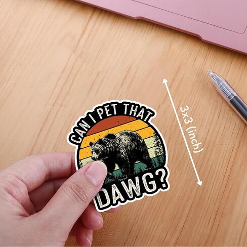VOTANTA (3 Pcs, 3 inch) - Can I Pet That Dawg Sticker, Funny Black Bear Dat Dawg Stickers, Humor Sarcastic Quote Camping Hiking Decal Animal Lover Gifts Decoration for Laptops, Phones, Water Bottles in Saudi Arabia