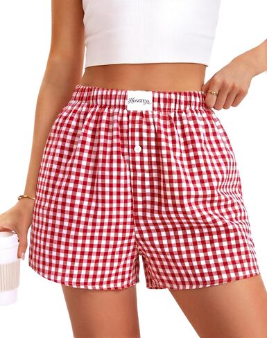 HONGTEYA Boxer Shorts for Women Casual Summer Pajama Shorts Women Gingham Plaid Shorts Y2k Beach Bottoms in Kuwait