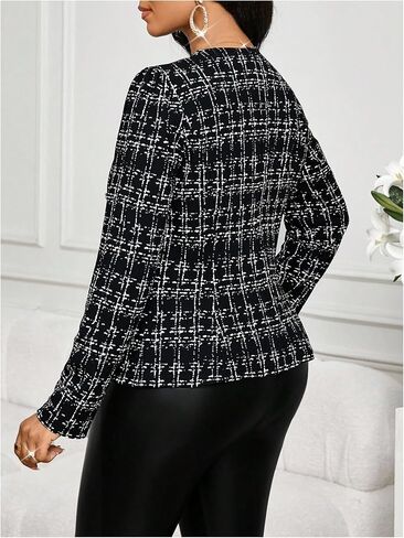 GORGLITTER Women's Tweed Blazer Open Front Long Sleeve Business Jacket Trendy Elegant Work Office Coat in Saudi Arabia