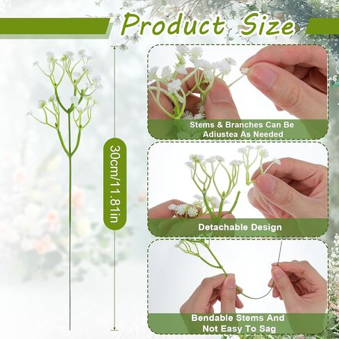 150PCS Babys Breath Artificial Flowers, Bulk Faux Baby Breath Flower Babys Breaths White Gypsophila Real Touch Wedding Flower Bouquet for Wedding Party Bouquet Garden Home Decor-11.81inches in Saudi Arabia
