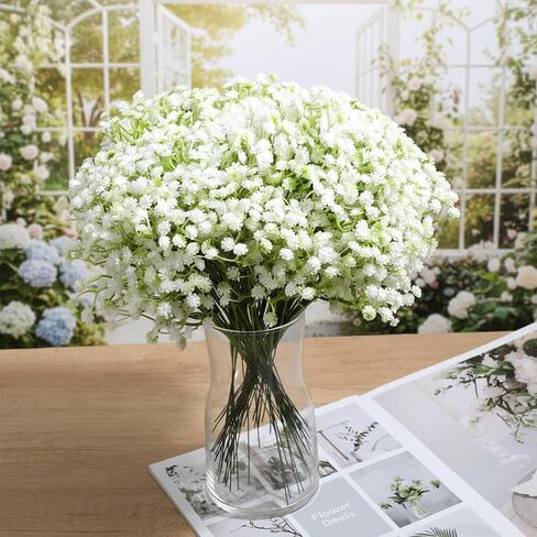 150PCS Babys Breath Artificial Flowers, Bulk Faux Baby Breath Flower Babys Breaths White Gypsophila Real Touch Wedding Flower Bouquet for Wedding Party Bouquet Garden Home Decor-11.81inches in Saudi Arabia