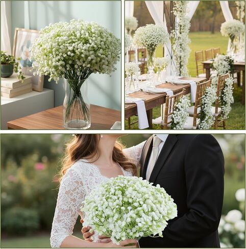 150PCS Babys Breath Artificial Flowers, Bulk Faux Baby Breath Flower Babys Breaths White Gypsophila Real Touch Wedding Flower Bouquet for Wedding Party Bouquet Garden Home Decor-11.81inches in Saudi Arabia