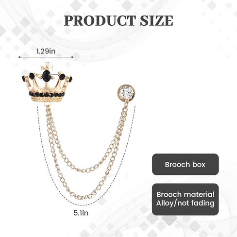 2PCS Lapel Pin for Men Suits,Crystal Crown Hanging Chain Brooch Suit Pin Suit Accessories Gold Crown Brooch,British Style Vintage Metal Crystal Rhinestone Broochs,Lapel Pin Accessories for Men Women Halloween Gifts in Kuwait