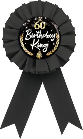It's My 60th Birthday Tinplate Badge Pin, Black Rosette It's Happy 60th Birthday Button Pin, 60 Birthday King Button for Men, Sixty Award Ribbon Brooch Party Supplies in Saudi Arabia